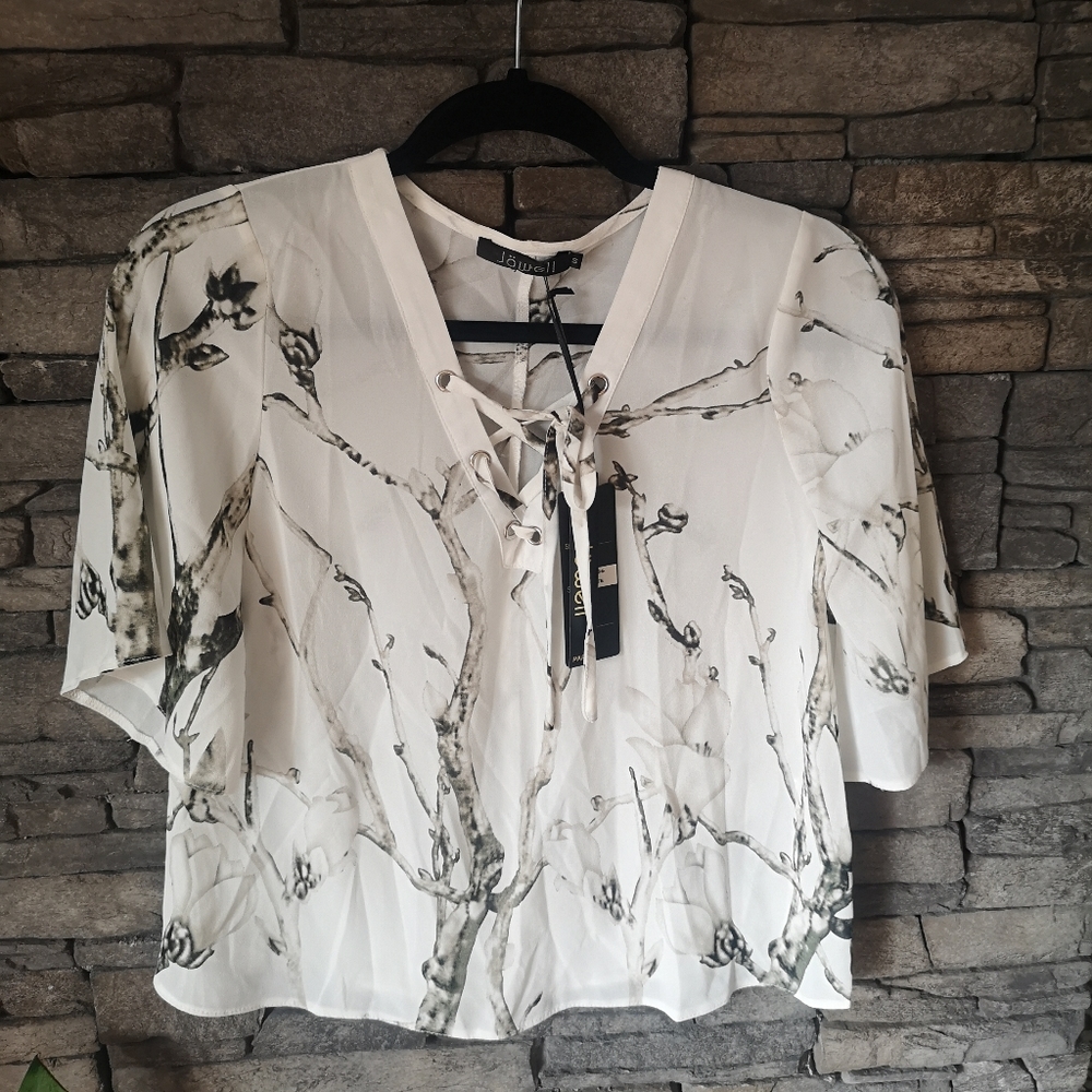 Jowell White Pattern Blouse Sz Sm